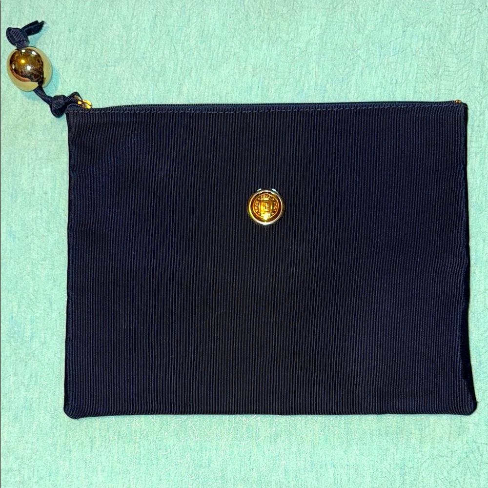 Fendi Roma S.A.S. Clutch bag made in Italy, Navy Blue with gold ball zip EUC